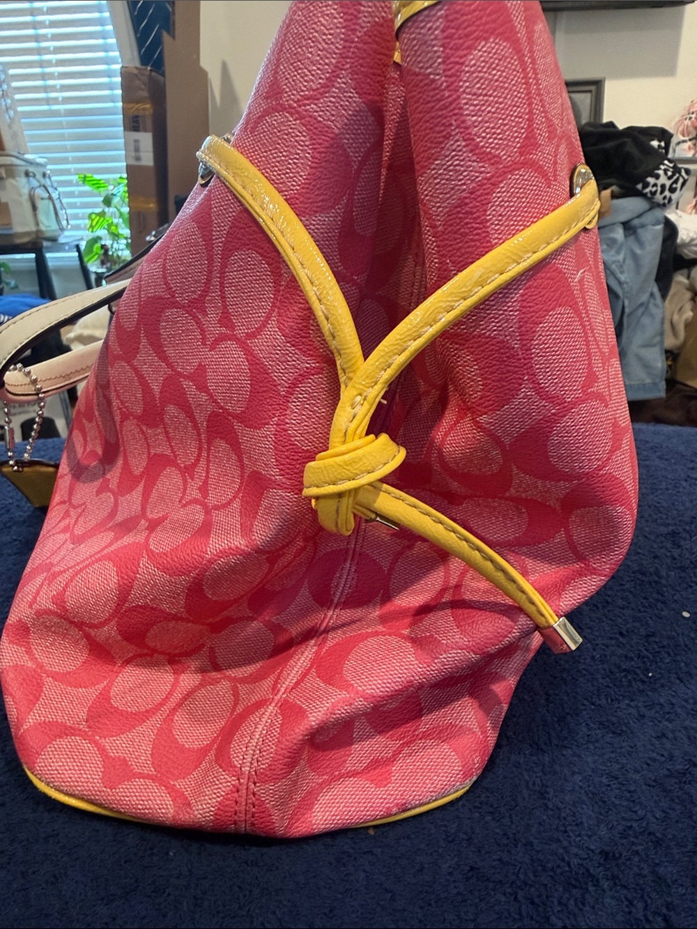 Coach Pink and Yellow Canvas Stripe Tote - Picture 3 of 7